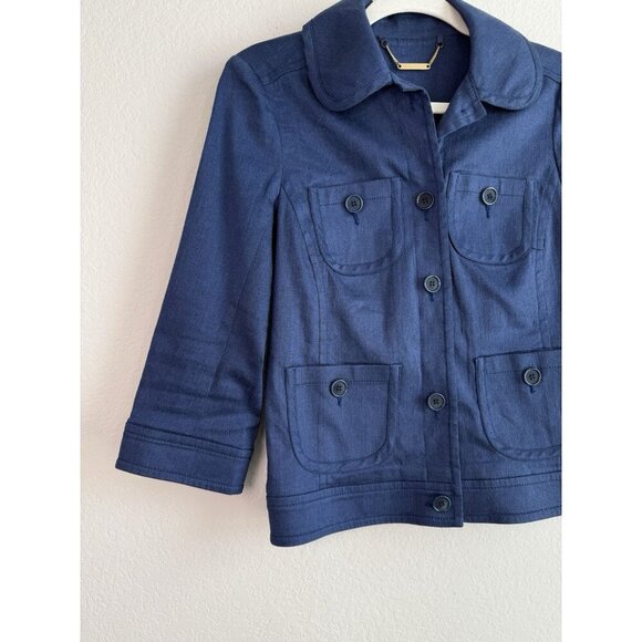 Trina Turk Blazer Jacket Linen Cotton Blend Blue 3/4 Sleeve Women Size 6 Classic - Picture 5 of 11